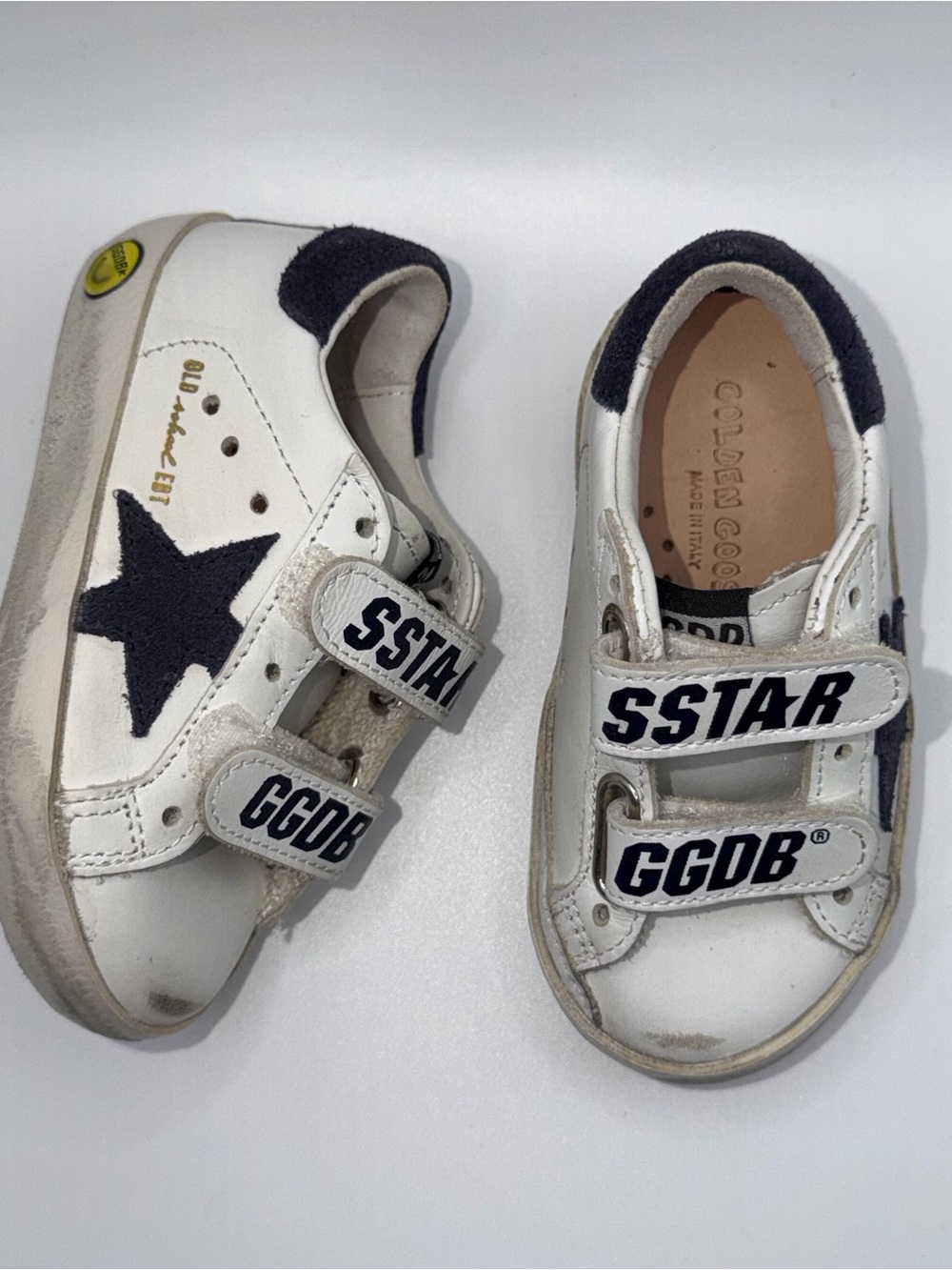 Golden Goose Kids White Sneakers with Navy Star Velcro Straps